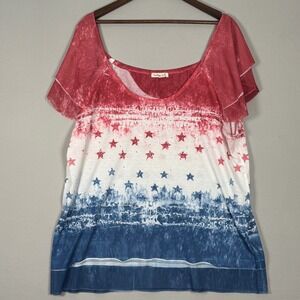 Indigo Soul Top Women XL Red White Blue Excellent Patriotic Star Tie Dye Blouse
